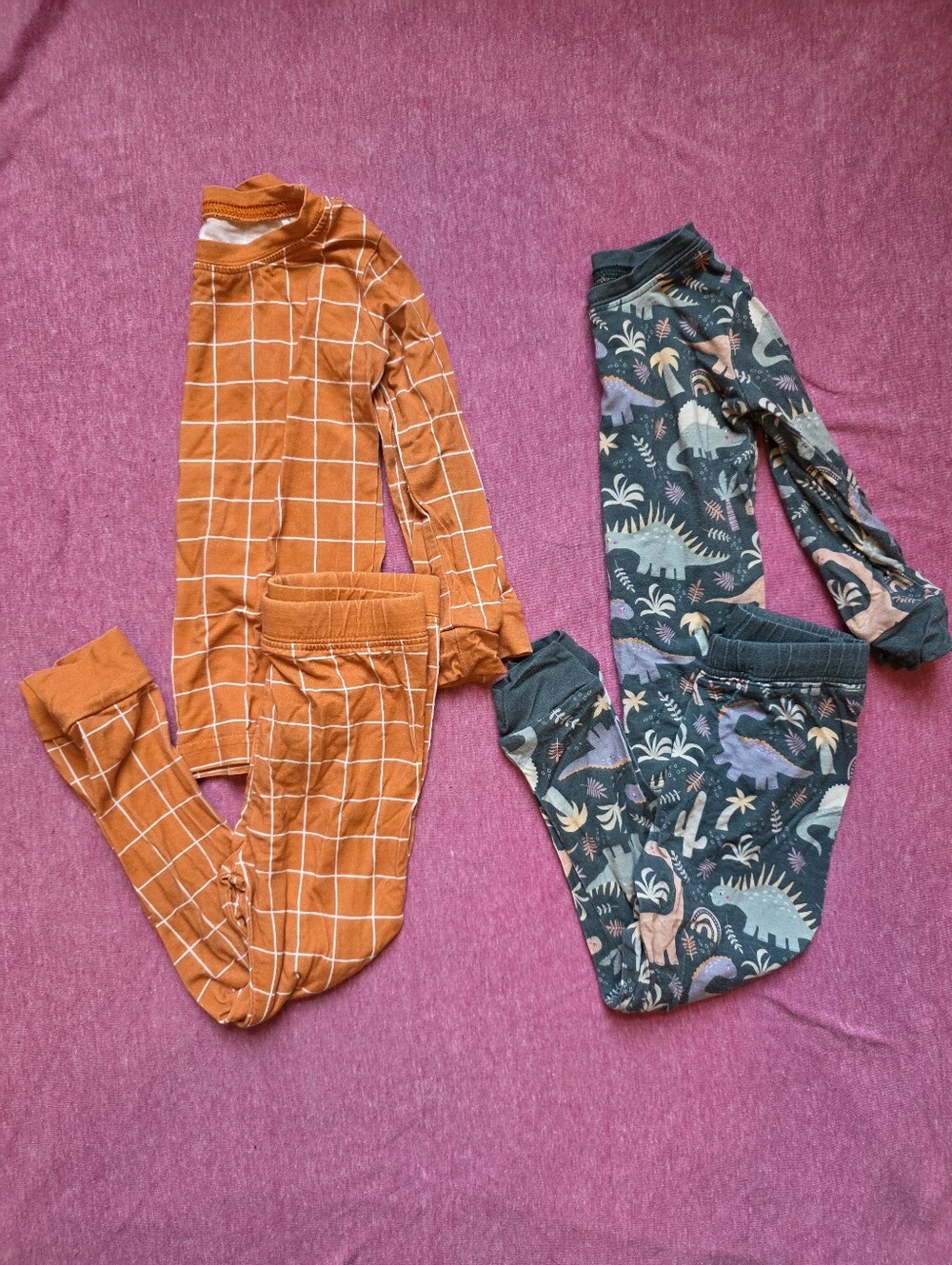 Little One Shop Pj Set - Rust Grid & Forest Dino